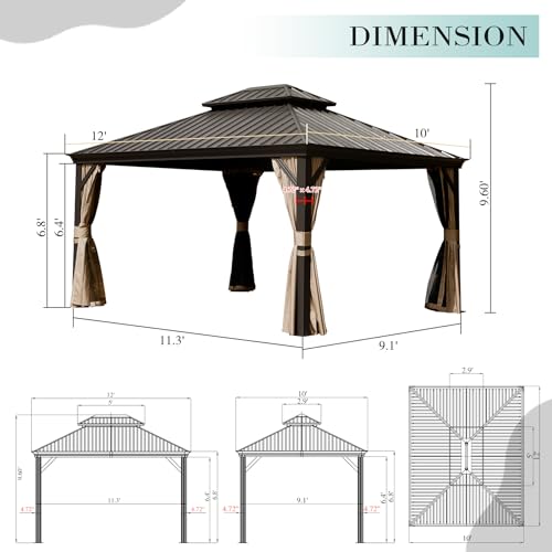 Domi Outdoor Living 10’ x 12’ Hardtop Gazebo Dark Brown