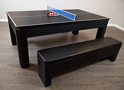 Hathaway Park Avenue 7-ft Pool Table Tennis Combination with Dining Top, Two Storage Benches - Black and Red Felt