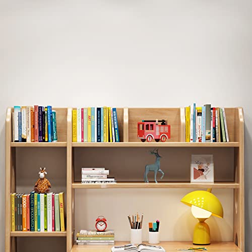 BALANBO Kids Desk and Chair Set with Drawers and Bookshelf Natural Color