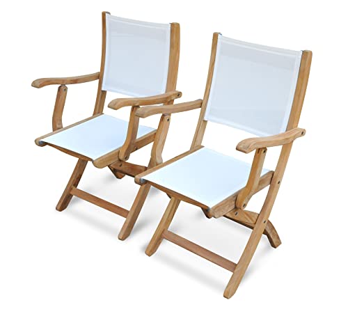 Regal Teak Teak Folding Chair with Arms Sling Seat Pair White