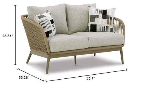 Signature Design by Ashley Swiss Valley Bohemian Outdoor Loveseat with Cushion Light Brown