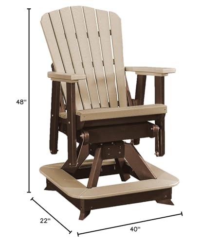 DutchCrafters Slat Fan Back Poly Balcony Adirondack Swivel Glider with Footrest Outdoor Patio Chair Tudor Brown & Weatherwood