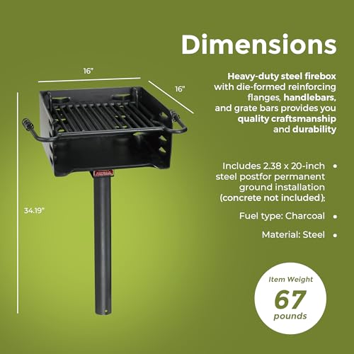 Pilot Rock Heavy Duty Steel Outdoor BBQ Charcoal Grill with 360 Degree Swivel Post Black