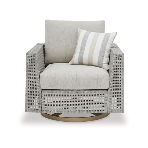 Benzara Yami 36 in. Outdoor Swivel Lounge Chair with Throw Pillow Gray and Brown