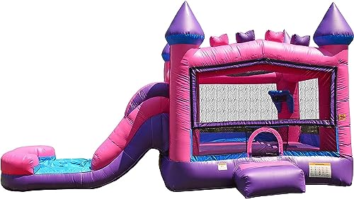 JumpOrange Commercial Inflatable Princess Bricks Bounce House with Slide Combo 5-in-1 Wet/Dry