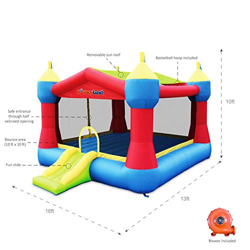Bounceland Inflatable Party Castle Bounce House with Slide and Basketball Hoop Red/Blue