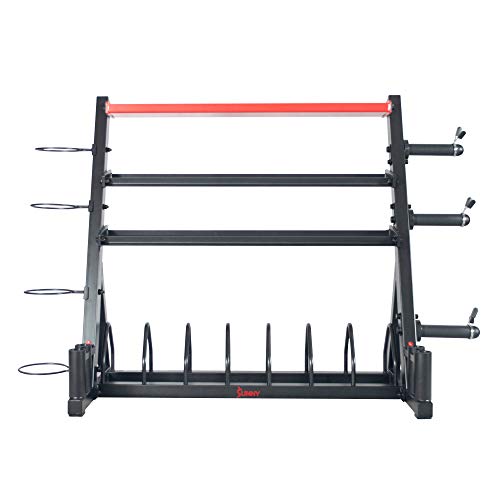 Sunny Health & Fitness All-In-One Weights Storage Rack Stand Black