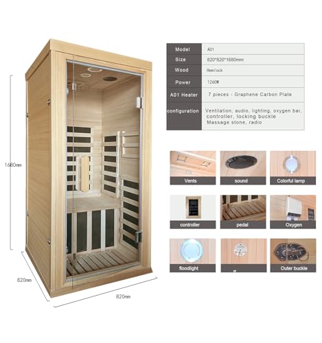 Kang Share Infrared Sauna Room 1260W Graphene Carbon 1 Person Canadian Hemlock KSH-A01