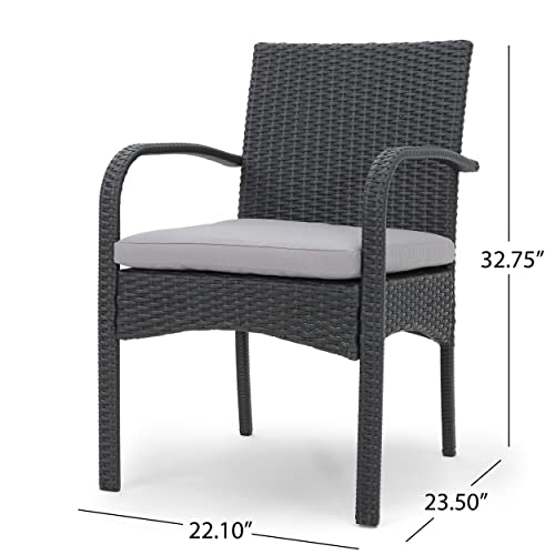 Christopher Knight Home Elmar Outdoor 9 Piece Wood and Wicker Dining Set Sandblasted Dark Gray + Gray