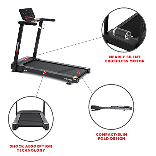 Sunny Health & Fitness Slim Folding Treadmill with 12-Level Auto Incline Black