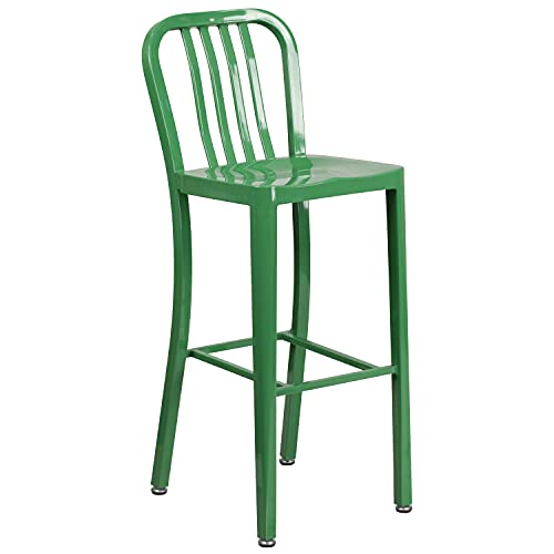 Flash Furniture 30" Round Green Metal Indoor-Outdoor Bar Table Set with 4 Stools