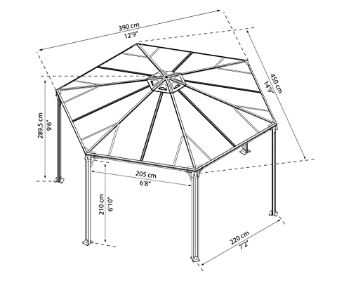 Palram Canopia Monaco 15x13 Hexagon Gazebo Gray