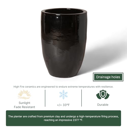 Emissary Black Stoneware Round Planter 18in x 26in