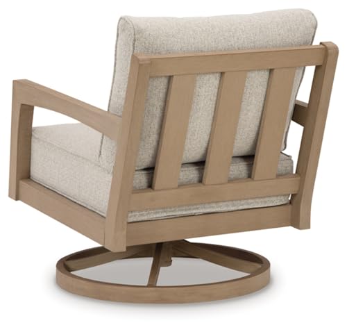 Signature Design by Ashley Hallow Creek Cottage Weather Resistant Outdoor Swivel Lounge with Cushion Light Brown Beige