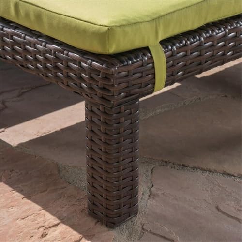 Noble House Jamaica Multi-Brown Wicker Chaise Lounge with Green Cushion (Set of 4)