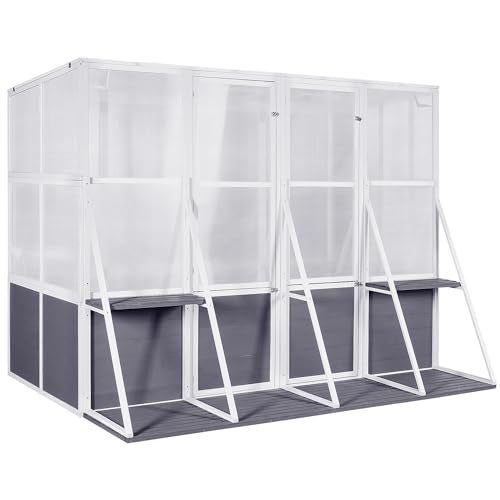 CIATRE Wooden Lean-To Greenhouse, Heavy Duty Outdoor Walk-In Garden Shed, White+Gray