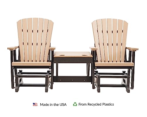 EcOasis Grand Lake Amish Crafted Poly Outdoor Adirondack Double Glider Weatherwood on Black
