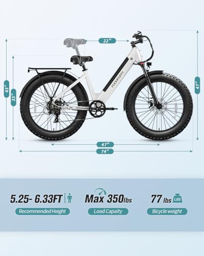PUCKIPUPPY Electric Bike 960W 48V 15AH 28MPH 7-Speed 26" Fat Tire White