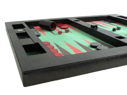 Zaza & Sacci Leather/Microfiber Table Top Backgammon Set 26" Extra Large Black