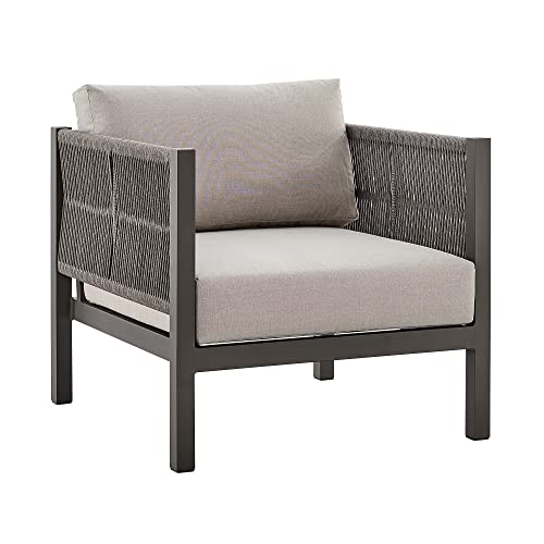 Armen Living Cuffay Modern Outdoor Patio Conversation Furniture Set Brown Aluminum and Taupe