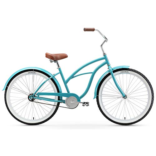 sixthreezero Women's Single Speed Beach Cruiser Bicycle Breathe Blue w/ Brown Seat/Grips