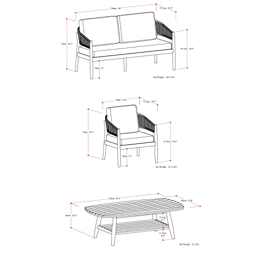SIMPLIHOME Bayshore Contemporary 4 Piece Outdoor Conversation Set Natural