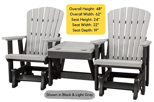 DutchCrafters Slat Fan Back Double Poly Adirondack Glider Outdoor Patio Chairs Black & Weatherwood