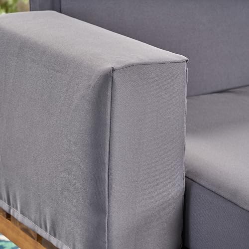 Kaimei Acacia Wood Outdoor Loveseat Set with Table - Patio Furniture - Natural Grey