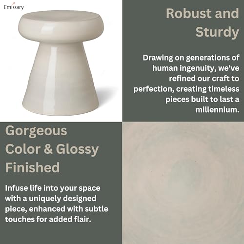 Emissary 18in. Glossy Glaze White Round Stoneware Garden Stool White