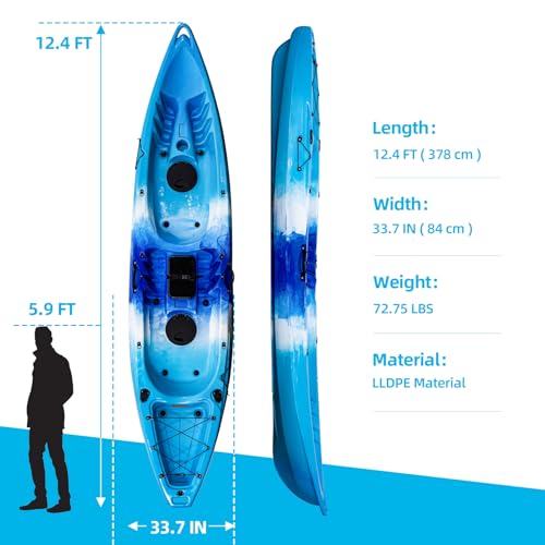 ProMaintain 12.4FT Sit-On-Top Fishing Kayak for 2 Adults Blue Camo