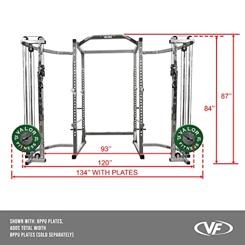 Valor Fitness Heavy Duty Power Rack - Squat Rack - Chrome Pull Up Bar and Power Cage Black