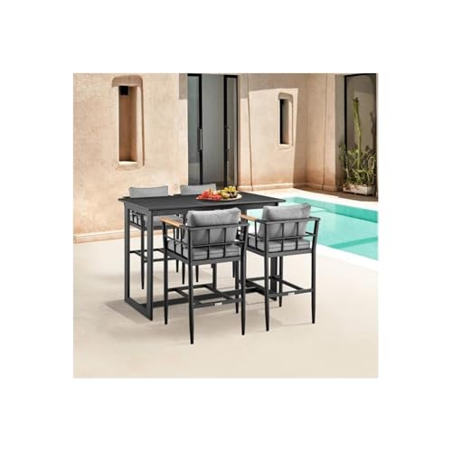Armen Living Orlando Outdoor Patio 5-Piece Aluminum Bar Set Black