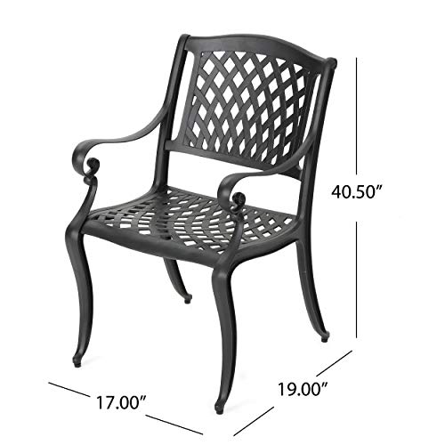 Christopher Knight Home Cayman Outdoor 6-Seater Cast Aluminum Dining Set 7-Pcs Black Sand