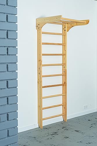Generic Wooden Wall Stall Bars for Kids and Adults - Swedish Ladder with Pull-Up Bar