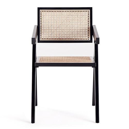 Manhattan Comfort Hamlet Rattan Wicker Cane Side Dining Chair Set of 2 Black/Natural