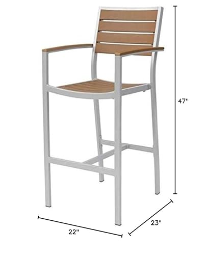Home Square Aluminum Patio Bar Stool Set of 3 Silver Frame & Teak Seat