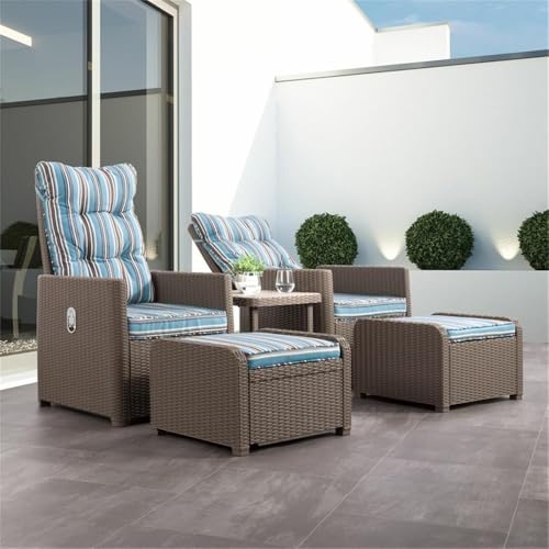 CorLiving Lake Front 5pc Light Brown Rattan Patio Recliner Set