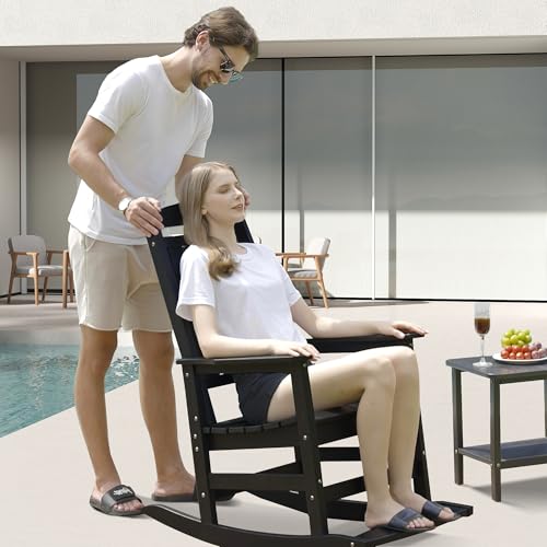 LOUNZY Outdoor Rocking Chair Set of 6 HDPE Patio Porch Rockers Black