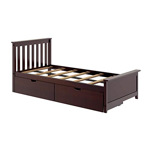 Max & Lily Twin Bed Frame with Headboard & Storage Drawers Slatted Espresso