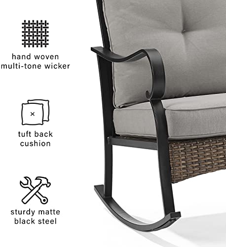 Crosley Furniture Dahlia 2-Piece Outdoor Rocking Chair Set Matte Black with Taupe Cushions
