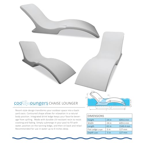 Cool Loungers Pool Chaise Lounge Chairs Set of 2 with Hourglass Side Table and Cup Holder White