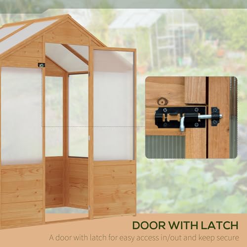 Outsunny 6' x 4' x 7' Polycarbonate Greenhouse Walk-in Kit with Lockable Door Natural Wood