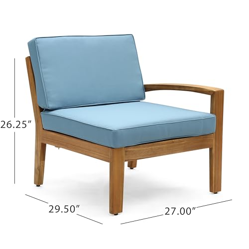 Christopher Knight Home Grena Outdoor Acacia Wood 4-Seater Sectional Set with Ottoman and Coffee Table Teak + Blue