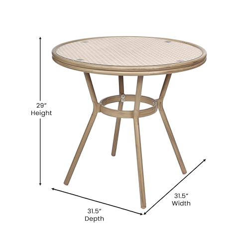 EMMA + OLIVER Colmar Indoor/Outdoor Bistro Set Natural & White Rattan with Light Natural Frame