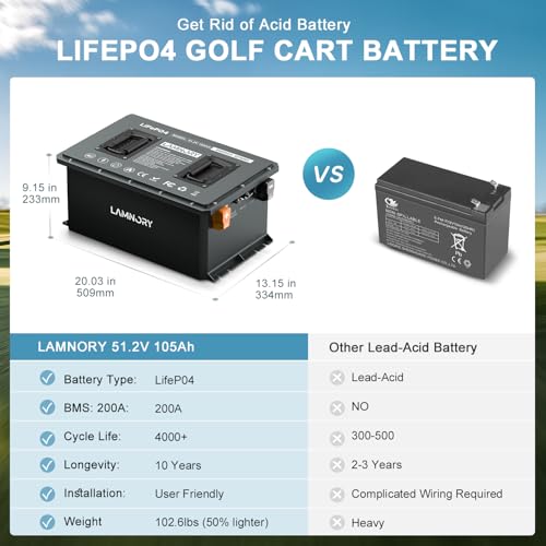 Lamnory 48V 105Ah Lithium Golf Cart Battery with Touch Monitor & Charger