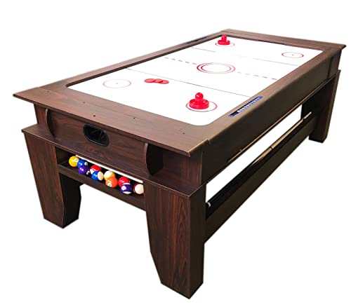 Simba USA 2-in-1 7ft Pool Table Billiard Air Hockey Table Brown Red