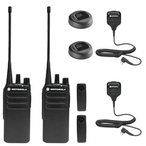 Motorola Solutions 2 x CP100D Analog UHF Portable Two Way Radio Bundle with Remote Speaker Mic Black