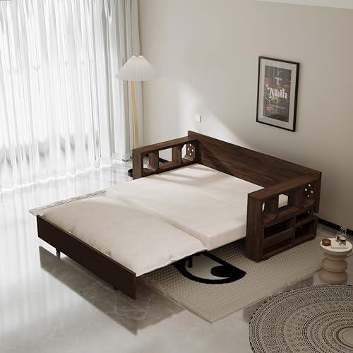 HomSof 3-in-1 Velvet Loveseat Sleeper Sofa Bed with Convertible Desk Beige