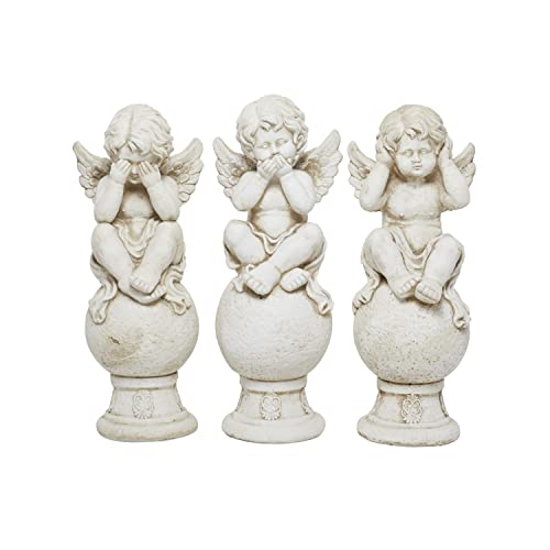 Deco 79 Magnesium Oxide Biblical Angel Garden Sculpture Set of 3 White 11"W, 29"H