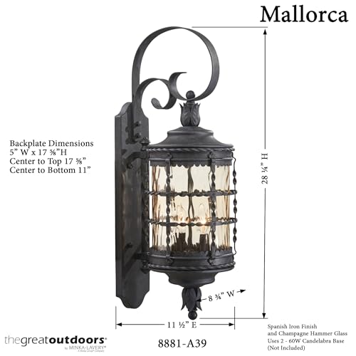 Minka Lavery The Great Outdoors Mallorca Wall Sconce 2-Light 120W Spanish Iron